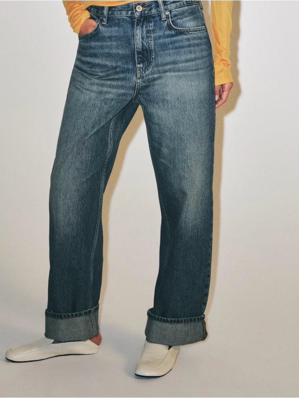Zara Women's Relaxed Straight Jeans - Dark Blue Wash
